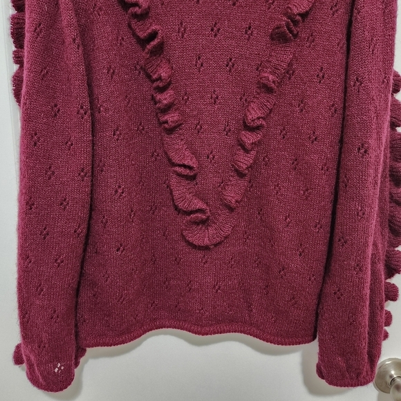 Vtg 80s Clovis Ruffin Knit Women's L Pointelle Knit Ruffle Sweater Romantic - Picture 4 of 7